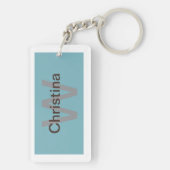 Porte-clés Fleurs rose Boho sur fond bleu (Dos)