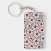 Porte-clés Fleurs rose Boho sur fond bleu (Devant)