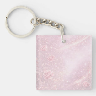 Porte-clés Fleurs rose et gris perle, art IA