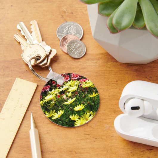 Porte-clés Fleurs rose et jaune - (Bureau)
