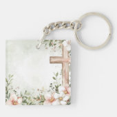 Porte-clés Fleurs rose pâle baptême vert gardien porte - clé (Dos)