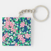 Porte-clés Fleurs roses, arrière - plan bleu foncé (Dos)