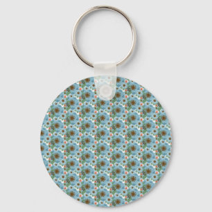 Porte-clés Fleurs roses bleues bohèmes naturelles Feuilles ve