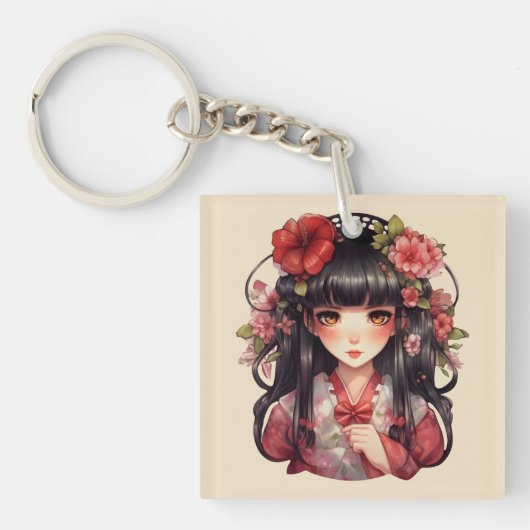Porte-clés Fleurs roses d'une fille (Devant)