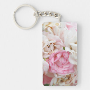 Porte-clés Fleurs roses et blanches