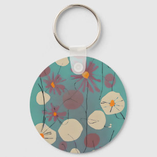 Porte-clés Fleurs roses et blanches rétro