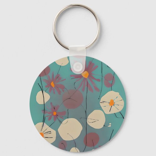 Porte-clés Fleurs roses et blanches rétro (Recto)