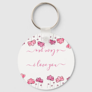 Porte-clés Fleurs roses modernes, je vous aime