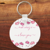 Porte-clés Fleurs roses modernes, je vous aime (Recto)