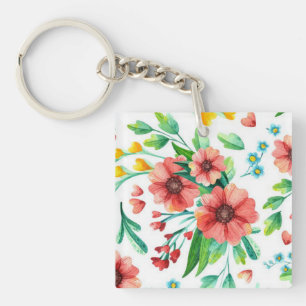 Porte-clés Fleurs roses peintes à la main Motif Floral-23498