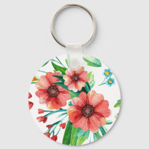 Porte-clés Fleurs roses peintes à la main Motif Floral-23498