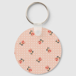 Porte-clés Fleurs roses vintage et points