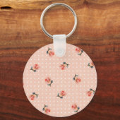 Porte-clés Fleurs roses vintage et points (Recto)