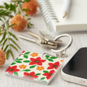 Porte-clés Fleurs rouges et orange avec feuilles vertes (Devant Droit)