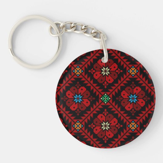 Porte-clés Fleurs rouges Palestine Broderie tatreez Motif (Devant)