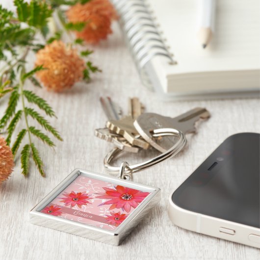 Porte-clés Fleurs rouges Whimsical Feuilles Tourbillonnant Aj (Côté)