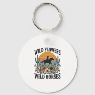 Porte-clés Fleurs sauvages Chevaux sauvages Chemise florale o