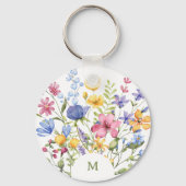 Porte-clés Fleurs sauvages colorés tendance avec Monogramme (Recto)