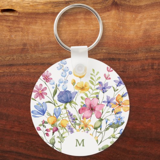Porte-clés Fleurs sauvages colorés tendance avec Monogramme (Recto)