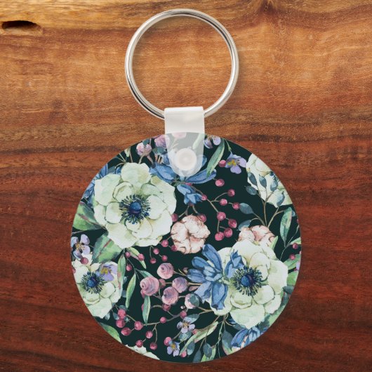 Porte-clés Fleurs sauvages d'anémones : Motif d'aquarelle Vin (Verso)
