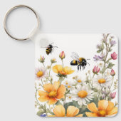 Porte-clés Fleurs sauvages et Abeilles de miel Aquarelle (Recto)