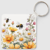Porte-clés Fleurs sauvages et Abeilles de miel Aquarelle (Dos)