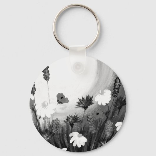 Porte-clés Fleurs sauvages noires et blanches (Recto)