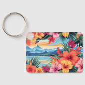 Porte-clés Fleurs tropicales colorées et paysage (Verso)