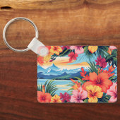 Porte-clés Fleurs tropicales colorées et paysage (Verso)