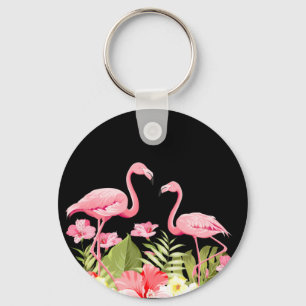 Porte-clés Fleurs tropicales et design de flamants roses