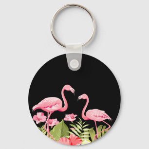 Porte-clés Fleurs tropicales et flamants-32146