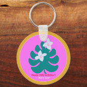 Porte-clés Fleurs tropicales modernes couleur nom rose (Recto)