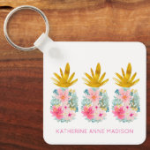 Porte-clés Fleurs tropicales roses et ananas (Recto)