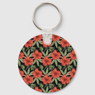 Porte-clés Fleurs tropicales rouges motif sans couture feuill