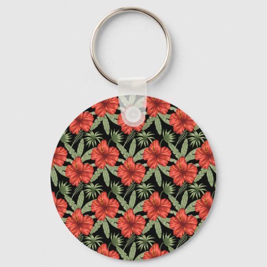 Porte-clés Fleurs tropicales rouges motif sans couture feuill (Recto)