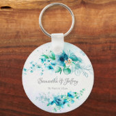 Porte-clés Fleurs vert turquoise bleu floral personnalisé (Recto)