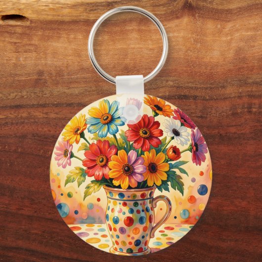 Porte-clés Fleurs Vibrantes, Points Colorés, (Verso)