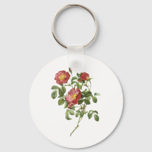 Porte-clés Fleurs vintages Rose florale rouge de l'amour par