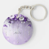 Porte-clés Fleurs Violettes avec Perles Pendantes (Dos)