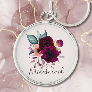 Porte-clés Fleurs Violettes Bohème Vintage à l'Aquarelle Mono