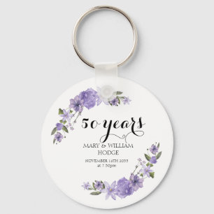 Porte-clés Fleurs violettes de lavande 50e anniversaire maria
