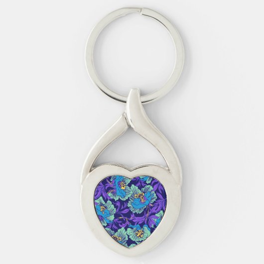 Porte-clés Fleurs violettes et bleues William Morris (Devant)