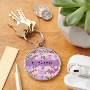 Porte-clés Fleurs Violettes, Motif De Fleurs, Votre Nom