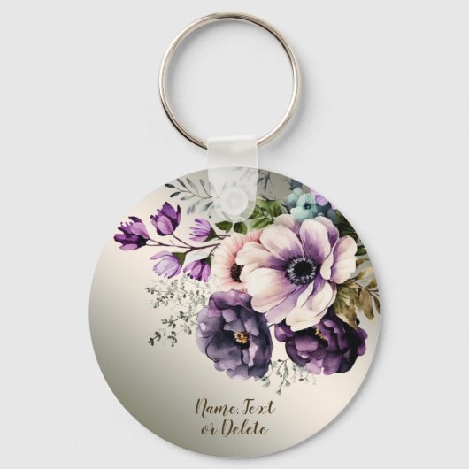 Porte-clés Fleurs violettes rose Or Élégant (Recto)