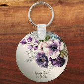 Porte-clés Fleurs violettes rose Or Élégant (Verso)