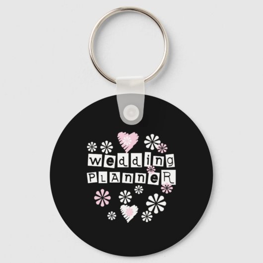 Porte-clés Fleurs wedding planners blanches sur noir (Recto)