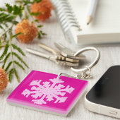 Porte-clés Flocon de neige Ikat - Fuchsia et rose glace (Devant Droit)
