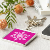 Porte-clés Flocon de neige Ikat - Fuchsia et rose glace (Côté)