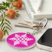 Porte-clés Flocon de neige Ikat - Fuchsia et rose glace (Devant droit)