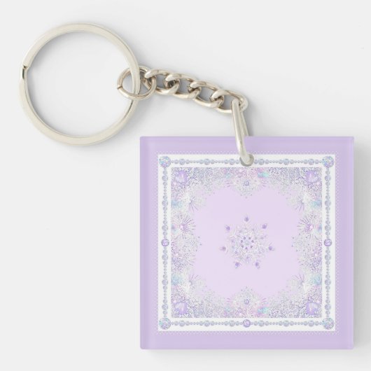 Porte-clés flocon de neige violet clair et coeur étincelant (Devant)